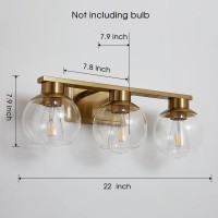 Pazala 3 Lights Brushed Brass Vanity Light For Bathroom Lighting E26 Base Wall Light Fixture Over Mirror 22 Inch Globe Glass