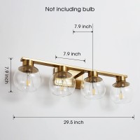 Pazala Brushed Brass Vanity Lights For Bathroom 4 Light 30 Inch Bathroom Light Fixtures Over Mirror Globe Glass Shade 16984