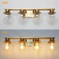 Pazala Brushed Brass Vanity Lights For Bathroom 4 Light 30 Inch Bathroom Light Fixtures Over Mirror Globe Glass Shade 16984