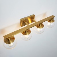 Pazala Brushed Brass Vanity Lights For Bathroom 4 Light 30 Inch Bathroom Light Fixtures Over Mirror Globe Glass Shade 16984