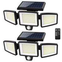 Tuffenough Solar Outdoor Lights 2500Lm 210 Led Security Lights With Remote Control,3 Heads Motion Sensor Lights, Ip65 Waterproof,270 Wide Angle Flood Wall Lights With 3 Modes(2 Packs)