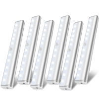 Hopedone Led Closet Light, 10 Led Battery Operated Motion Sensor Light Indoor Stick-On Anywhere Magnetic Safe Lights Under Cabinet Night Light Bar For Wardrobe Stairway Kitchen Bedroom (6 Pack)