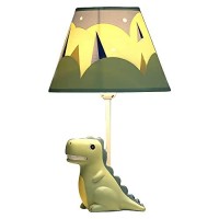 Herbestbay Kids Table Lamp, Dinosaur Lamp Design Bedside Table Lamp, 13 Inch Tall Desk Lamp With Barrel Lampshade For Boys Bedroom D?Or, Come With An Led Bulb (Green Dinosaur)