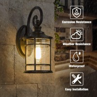 Emliviar Modern Outdoor Wall Lantern - Exterior Carriage Light For Garage Front Porch With Seeded Glass Shade, 15.5 Inch Height, Black Finish, Xe229B Bk