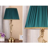 Led Table Lamp Copper Pleated Fabric Bedside Lamp Golden Nightstand Lamp Light Luxury Bedroom Hotel Room Decoration Lamp (Color : A)