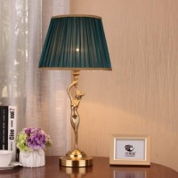 Led Table Lamp Copper Pleated Fabric Bedside Lamp Golden Nightstand Lamp Light Luxury Bedroom Hotel Room Decoration Lamp (Color : A)