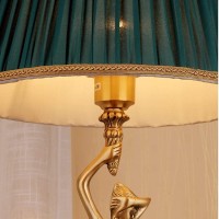 Led Table Lamp Copper Pleated Fabric Bedside Lamp Golden Nightstand Lamp Light Luxury Bedroom Hotel Room Decoration Lamp (Color : A)