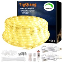 Tigqiang 40Ft Led Rope Lights, Dimmable Indoor Outdoor Rope Lights, Waterproof, 432 Warm White Leds, Flexible Connectable Cuttable, 110V 3000K, For Bedroom Garden Patio Stairs Balcony Party