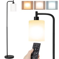 Addlon Floor Lamp With Matte White Glass Lampshade,Remote Control, Stepless Color Temperatures And Brightness,Modern Standing Industrial Lamp For Living Room, Bedroom And Office - Black