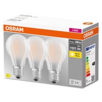 Osram Led Base Classic A100, Frosted Filament Led Lamps Made Of Glass For E27 Base, Bulb Shape, Warm White (2700K), 1521 Lumen, Replaces Conventional 100W Bulbs, Box Of 3