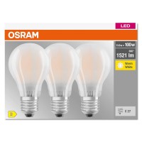 Osram Led Base Classic A100, Frosted Filament Led Lamps Made Of Glass For E27 Base, Bulb Shape, Warm White (2700K), 1521 Lumen, Replaces Conventional 100W Bulbs, Box Of 3