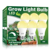 6 Pack Grow Light Bulb Indoor Grow Light,A19 Full Spectrum Plan Light Bulb,E26 110V 9W Grow Bulb Replace Up To 100W, Plant Light Bulb For Indoor Plants, Flowers, Greenhouse, Indore Garden, Hydroponic