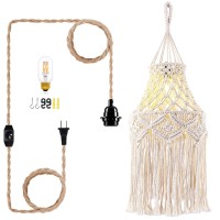 Qiyizm Boho Plug In Pendant Light Macrame Hanging Lamp Shade Hanging Lights With Plug In Hemp Rope Cord And Dimmable Switch,Plug In Chandelier Light For Bohemian Decor Bedroom Living Room Indoor,1Pack