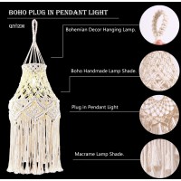 Qiyizm Boho Plug In Pendant Light Macrame Hanging Lamp Shade Hanging Lights With Plug In Hemp Rope Cord And Dimmable Switch,Plug In Chandelier Light For Bohemian Decor Bedroom Living Room Indoor,1Pack