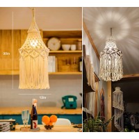 Qiyizm Boho Plug In Pendant Light Macrame Hanging Lamp Shade Hanging Lights With Plug In Hemp Rope Cord And Dimmable Switch,Plug In Chandelier Light For Bohemian Decor Bedroom Living Room Indoor,1Pack