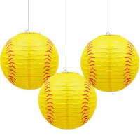 Softball Paper Lantern 8 Inches Softball Hanging Lantern Decoration Sports Ball Lantern Party Lantern Hanging Softball Lantern Decor For Sports-Themed Party Festival Celebration(3 Pieces)