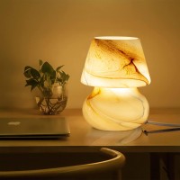 Coosa Mushroom Lamp, Stepless Dimmable Glass Bedside Table Lamp,Desert Swirl Small Nightstand Desk Lamp For Home Decor, Study, Living, Bedroom, Gift(Warm Light Bulb Included)