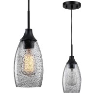 Viinew Mini Glass Pendant Light 1Light 472 Handblown Clear Black Seeded Glass Shade Adjustable Cord Ceiling Light Fixture F