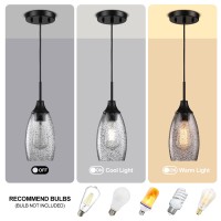 Viinew Mini Glass Pendant Light 1Light 472 Handblown Clear Black Seeded Glass Shade Adjustable Cord Ceiling Light Fixture F