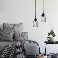 Viinew Mini Glass Pendant Light 1Light 472 Handblown Clear Black Seeded Glass Shade Adjustable Cord Ceiling Light Fixture F