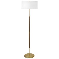 Hennhart 2Light Floor Lamp With Fabric Shade In Rustic Oakbrasswhite Floor Lamp For Home Office Bedroom Living Room