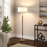 Hennhart 2Light Floor Lamp With Fabric Shade In Rustic Oakbrasswhite Floor Lamp For Home Office Bedroom Living Room