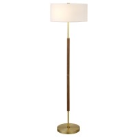 Hennhart 2Light Floor Lamp With Fabric Shade In Rustic Oakbrasswhite Floor Lamp For Home Office Bedroom Living Room