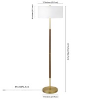 Hennhart 2Light Floor Lamp With Fabric Shade In Rustic Oakbrasswhite Floor Lamp For Home Office Bedroom Living Room