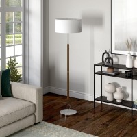 Henn&Hart 2-Light Floor Lamp With Fabric Shade In Rustic Oak/Polished Nickel/White, Floor Lamp For Home Office, Bedroom, Living Room