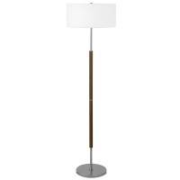 Henn&Hart 2-Light Floor Lamp With Fabric Shade In Rustic Oak/Polished Nickel/White, Floor Lamp For Home Office, Bedroom, Living Room