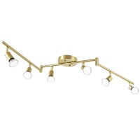 Jqire 6-Light Led Track Lighting Kit,Golden Finish 6 Way Ceiling Spotlight,Rotatable Light Heads,Modern Foldable Track Light Fixtures,Included 6 X Led Gu10 Bulb (4W, Daylight White 5000K,400Lm)