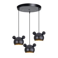 Aozu Cartoon Mouse Pendant Light Nordic Iron Chandelier Cute Fun Children'S Bedroom Ceiling Lamp Shade Wrought Iron Hanging Lights For Cafe Dining Room Bedroom E27 Height Adjustable (Black, 3 Pack)