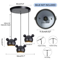 Aozu Cartoon Mouse Pendant Light Nordic Iron Chandelier Cute Fun Children'S Bedroom Ceiling Lamp Shade Wrought Iron Hanging Lights For Cafe Dining Room Bedroom E27 Height Adjustable (Black, 3 Pack)