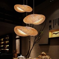 Farmhouse Bamboo Pendant Light Fixture For Kitchen Island, Dining Room, Hand-Woven Conch Bamboo Hanging Lamp, Creative Rattan Chandelier Bird Nest Lampshade For Bar Cafe Living Room(With No Bulb)