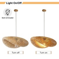 Farmhouse Bamboo Pendant Light Fixture For Kitchen Island, Dining Room, Hand-Woven Conch Bamboo Hanging Lamp, Creative Rattan Chandelier Bird Nest Lampshade For Bar Cafe Living Room(With No Bulb)