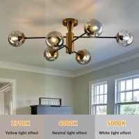 Hesoge Modern Semi Flush Mount Ceiling Light Fixture 6Light Sputnik Gold Chandelier With Glass Globe Mid Century Ceiling Lighti