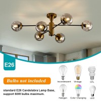 Hesoge Modern Semi Flush Mount Ceiling Light Fixture 6Light Sputnik Gold Chandelier With Glass Globe Mid Century Ceiling Lighti