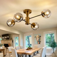 Hesoge Modern Semi Flush Mount Ceiling Light Fixture 4Light Gold Mid Century Chandelier With Glass Globe Ceiling Lighting For