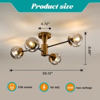 Hesoge Modern Semi Flush Mount Ceiling Light Fixture 4Light Gold Mid Century Chandelier With Glass Globe Ceiling Lighting For