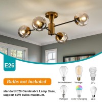 Hesoge Modern Semi Flush Mount Ceiling Light Fixture 4Light Gold Mid Century Chandelier With Glass Globe Ceiling Lighting For