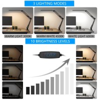 Led Desk Lamp, Swing Arm Desk Light With Clamp, 3 Lighting 10 Brightness Eye-Caring Modes, Reading Desk Lamps For Home Office 360