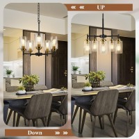 5Light Chandelier For Dinning Room Kitchen Island Modern Farmhouse Pendant Lighting With Clear Glass Shades Industrial Black Ha