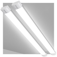 Utility Led Shop Light Fixture 2Pcs 4Ft Linkable Plug In Led Tube Light For Kitchen Bathroom Garage Basement Office, Long Led Shoplight, Corded Electric With On/Off Switch, Ip66 Waterproof