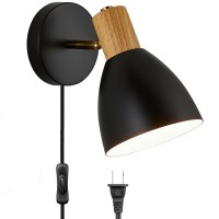 Clankin Plug In Wall Sconces Lighting Fixture, Wooden Rotatable Bedside Wall Lamp For Industrial Bedroom, Bathroom, Sink Lighting For Hallway Living Room (Black-1 Pack-Plug In)