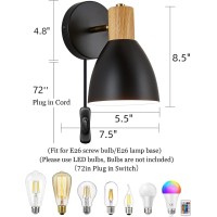 Clankin Plug In Wall Sconces Lighting Fixture, Wooden Rotatable Bedside Wall Lamp For Industrial Bedroom, Bathroom, Sink Lighting For Hallway Living Room (Black-1 Pack-Plug In)