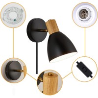 Clankin Plug In Wall Sconces Lighting Fixture, Wooden Rotatable Bedside Wall Lamp For Industrial Bedroom, Bathroom, Sink Lighting For Hallway Living Room (Black-1 Pack-Plug In)