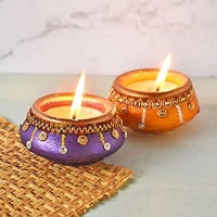 Kivya Matki Diya For Diwali Decoration Decorative Terracotta Diyas Wax Candles For Puja And Festival Decor Set Of 12