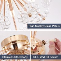 Sputnik Flush Mount Ceiling Light Gold Metal Flower Ceiling Light Fixtures 3Light Farmhouse Close To Ceiling Lamp Fixture For