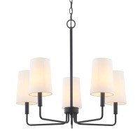 Homebelife Chandelier Matte Black With White Fabric Shade Farmhouse Linear Island Lighting Fixture For Kitchen Dining Room 5