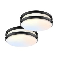 Flush Mount Ceiling Light, Bilrect 10 Inch Dimmable 2200Lm 24W[250W Equiv] , 3000K/4000K/5000K Led Light Fixture For Bedroom, Kitchen, Hallway, Bathroom, Etl Listed-2 Pack, Black